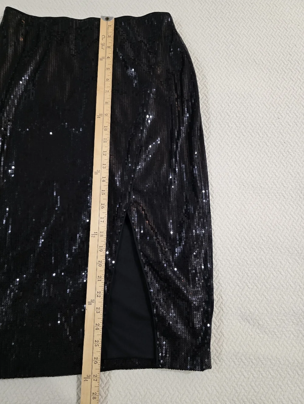 NWT InTempo Black Sequin Midi Skirt Front Side Slit M